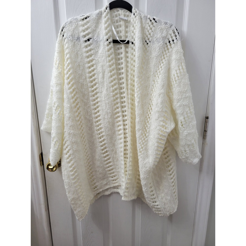 Sonoma Goods For Life White Crochet Open Front Cardigan Bobble Knit Sweater